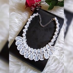 White Beaded Statment Necklace